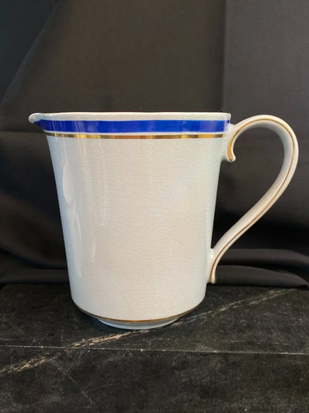 Vintage Rörstrand Sweden Ceramic Pitcher Modell Gunnar Nylund Blue Gold Art Deco